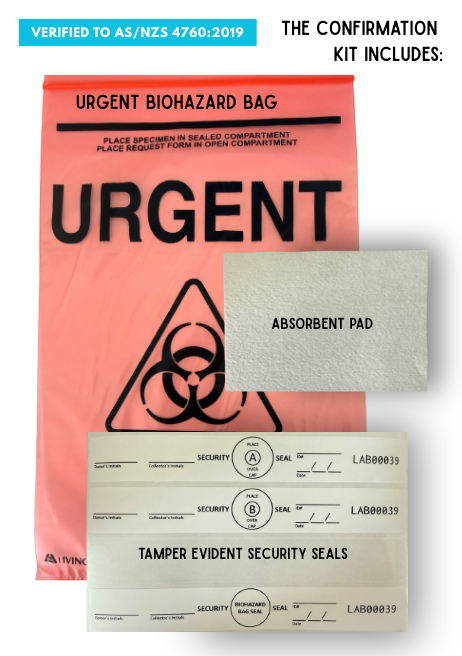Urgent biohazard bag with absorbent pad and security seals on a white background