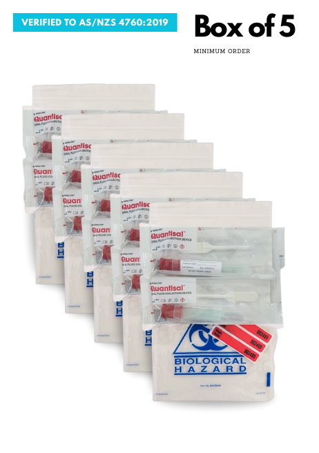 Quantisal chain of custody kit, with biological hazard bag and security seals for Laboratory confirmation practice verified to as/nzs 4760:2019