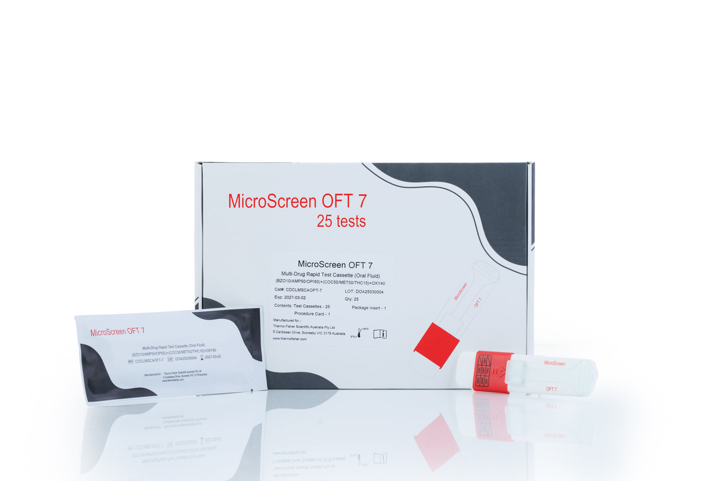 Box of 25 MicroScreen OFT 7 test kit on a white background