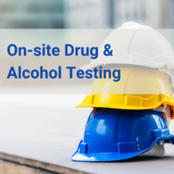 Drug & alcohol Testing onsite, onsite drug testing, 3 hard hats, construction site.